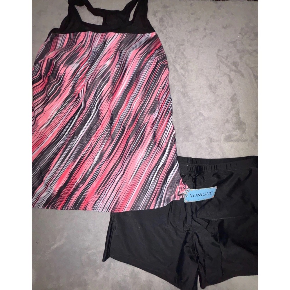 Yonique Swimsuit Two Piece‎ Set Tankini Womens L Multicolor Padded Elastic Waist